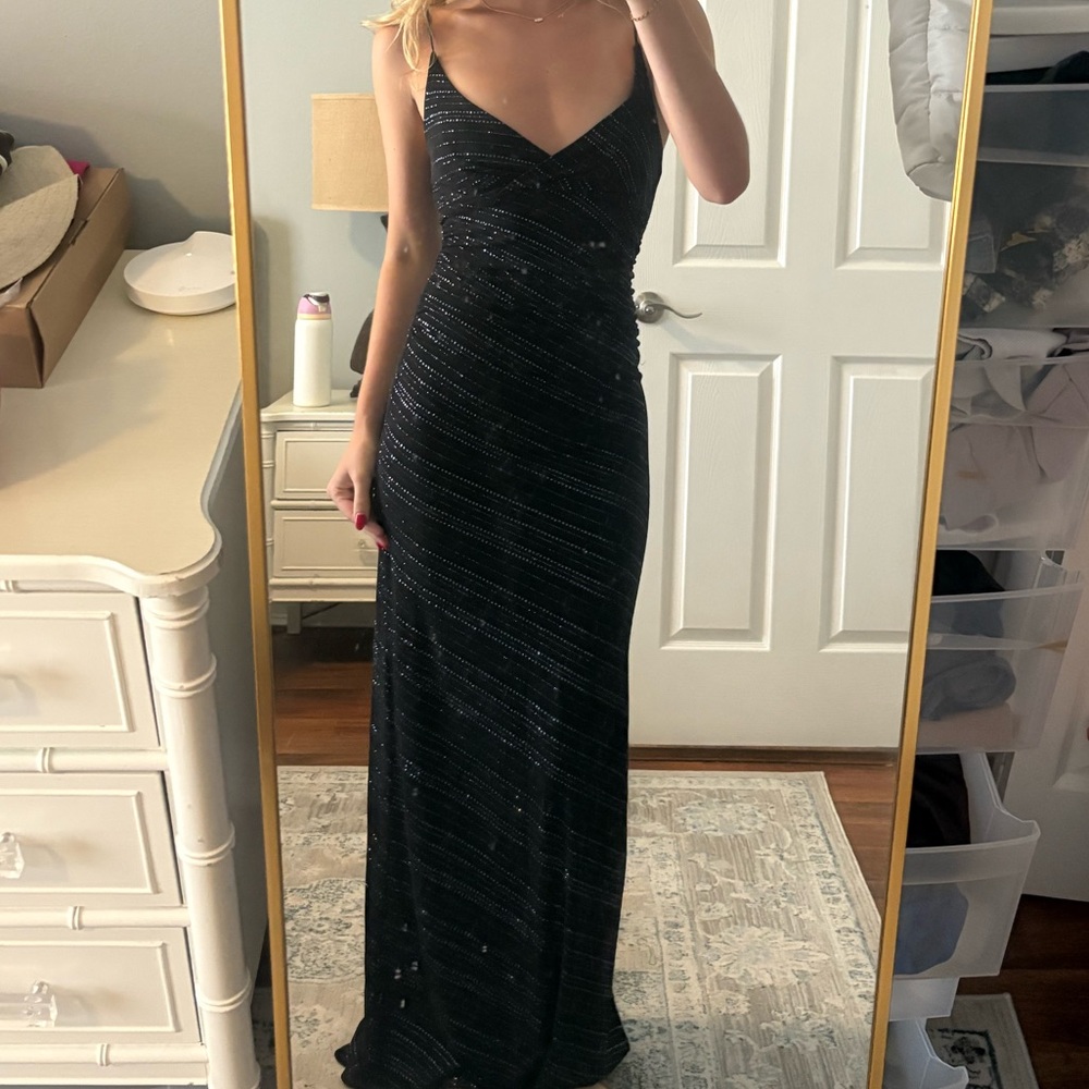Vintage Y2k Black Sparkle V-Neck Evening Dress